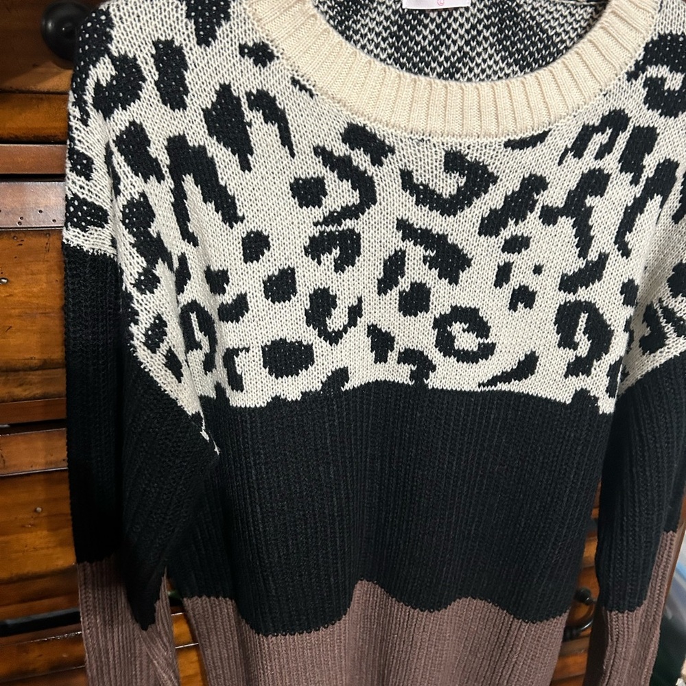 Pink Lily Colorblock Leopard Sweater